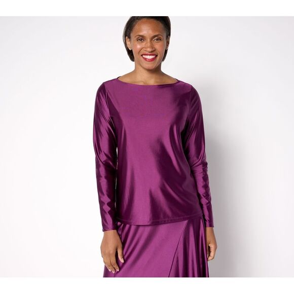 Women with Control Women's Top Sz L Fluid Satin Boat Neck Purple A667187 - Picture 1 of 4